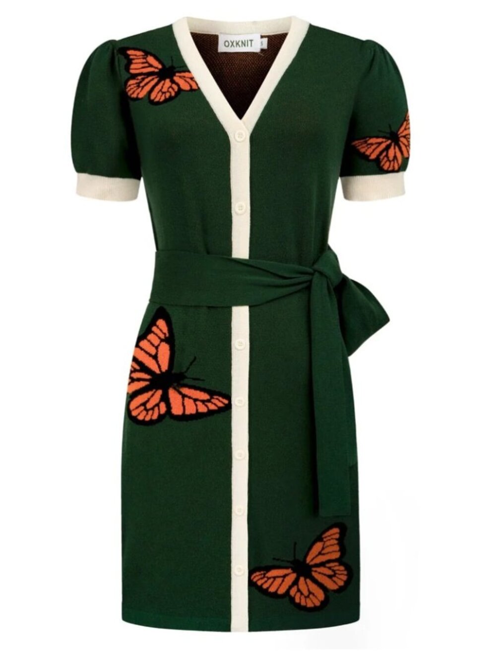 Deep Green Vintage Style short Sleeve Knit Dress with Pocket
